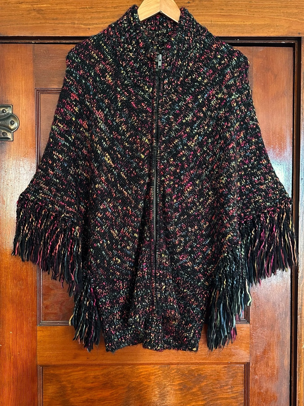 Chico's Multi Color Confetti Knit Fringe Poncho Size Large Western Bohemian